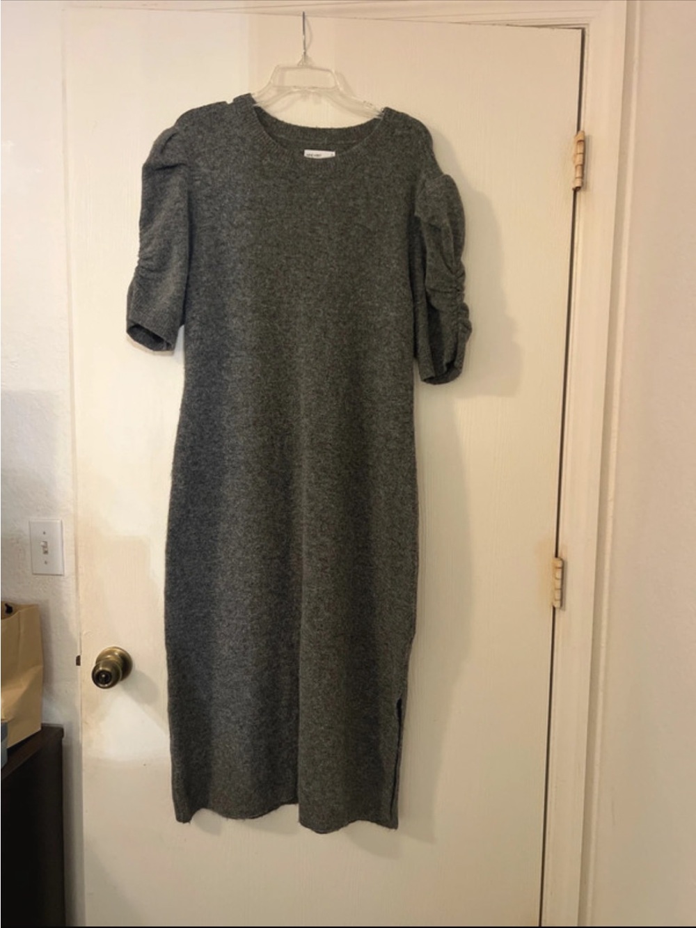 Nine West Charcoal Knit Midi Dress with Ruched Sleeves